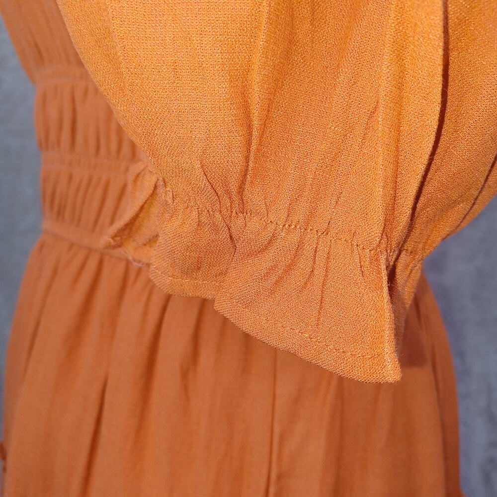 Trixie Puff Sleeve Tiered Dress L Square Neck Peasant Cottagecore Smocked Boho - Picture 13 of 13